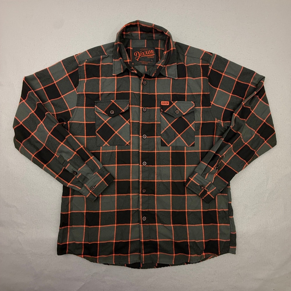 Dixxon Flannel Co Men's Large "The 1903" Heritage Plaid Shirt Grey Orange D-Tech